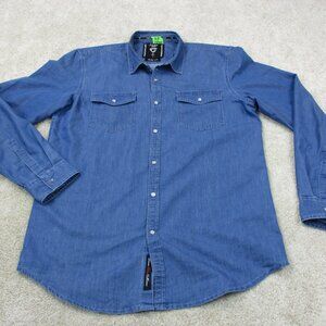 Fried Denim Jean Shirt Adult Large Slim Blue Pearl Snap Western Long Sleeve Mens